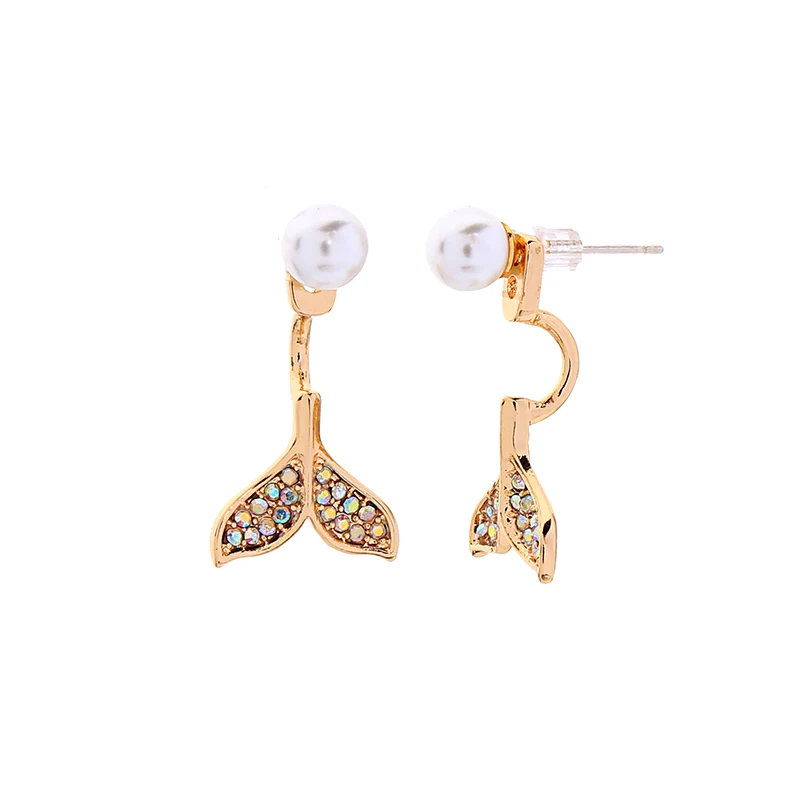 Океана Стиль изысканный кристалл эмаль рыбий хвост акриловые жемчужные серьги