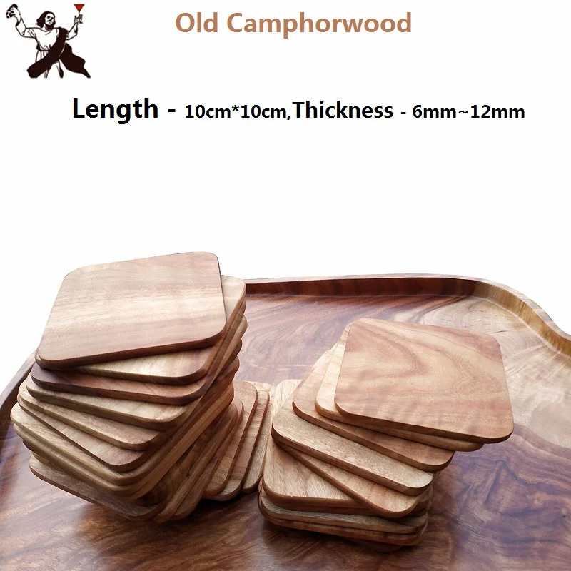 

1piece Old Camphorwood Wood Coasters Table Cup Mat Kitchen Mat Pad For Bar Cocktail Length(10*10cm) Height(6-12mm) Bar Tool