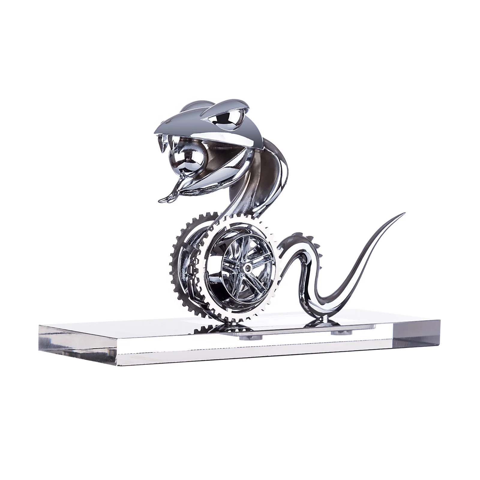 

Metal Mechanical Finished Crafts Static Animal Snake Model for Home Decor Best Gift - Silver