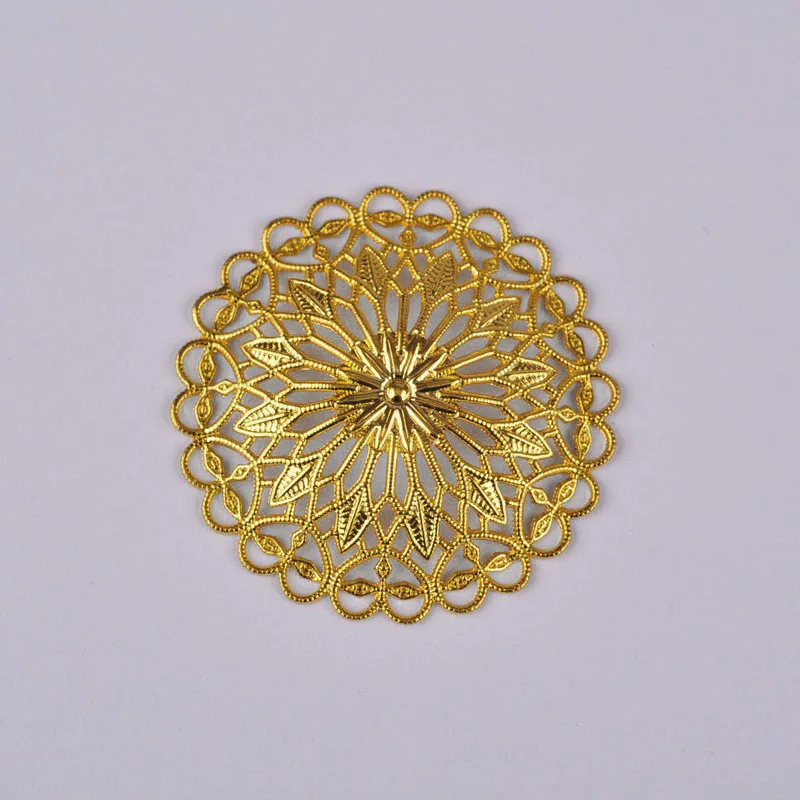 Gold Plated 100 шт 36 мм 7 цветов Медь металлические круглые филигранные цветочные обертки соединители для ювелирных изделий DIY ювелирных изделий материал для изготовления украшений FCN-002 - Цвет: Gold Plated