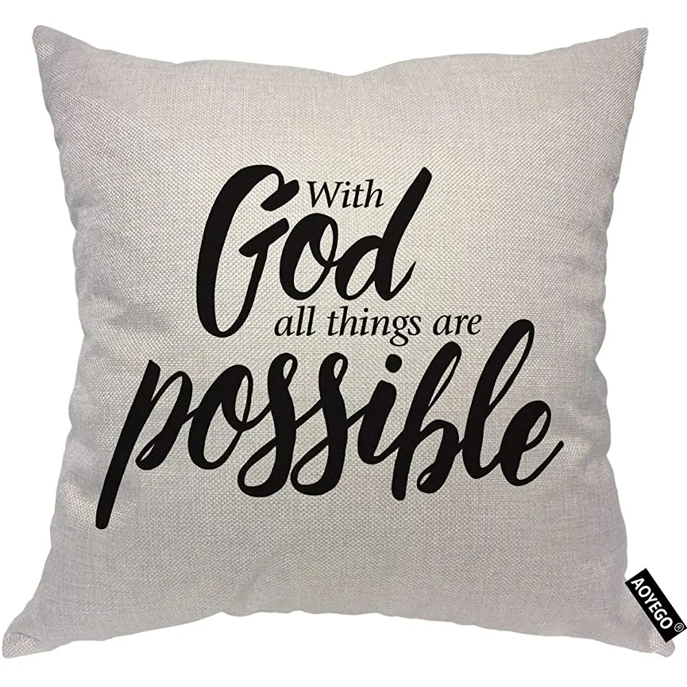 

AOYEGO Motivation Quote 18x18 Inch Pillow Cover Christian Word with God All Things are Possible Bible Verse Decorative