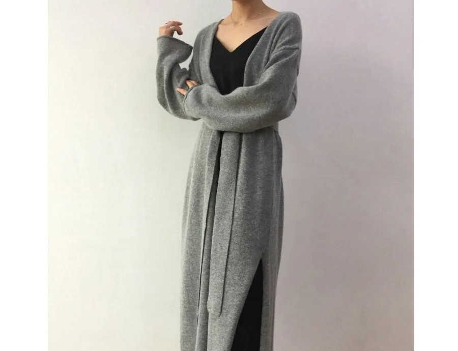 Autumn Winter Women's Cardigan Simple Belt Female New Fashion Long Coat Loose Type Wool Knitted Cardigan Female Outwear