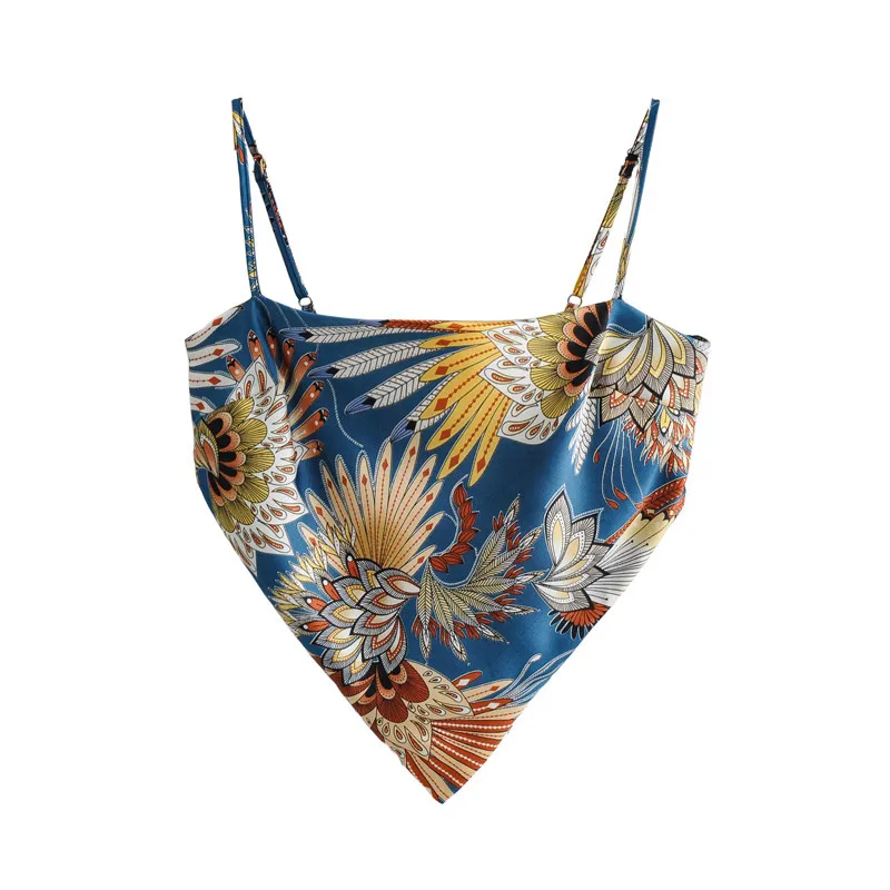 

Stylish sexy print camis tank tops spaghetti straps sleeveless back bow tie shirts female 2021 spring casual chic tops