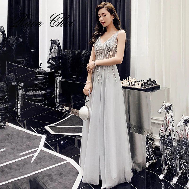 

Long Evening Dresses 2021 Floor Length V Neck Party Gowns Elegant Formal Prom Dress