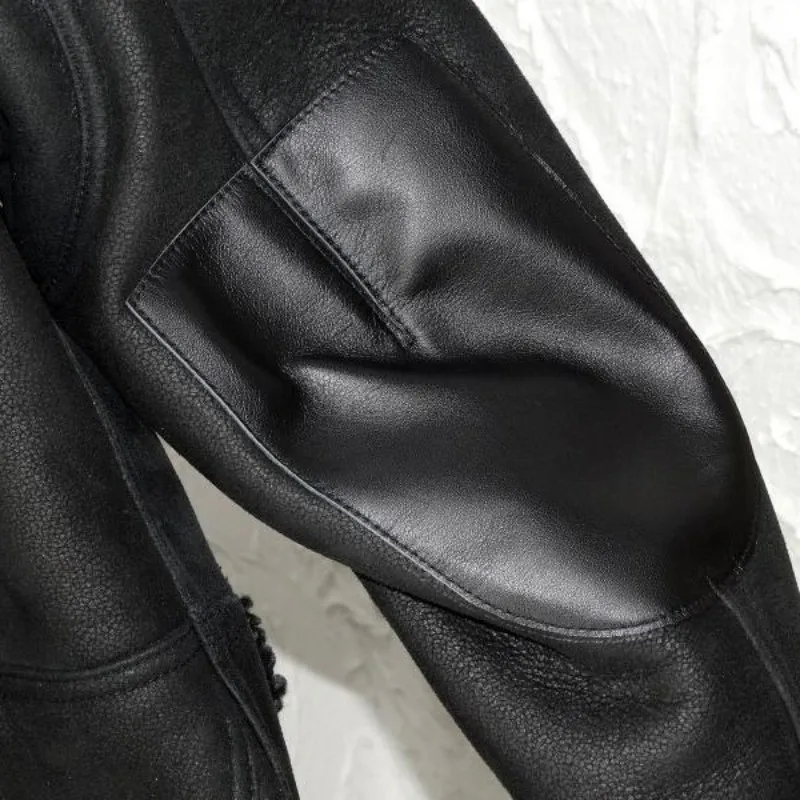 

Jacket Vintage Luxury Shearling Men Winter Warm Genuine Leather Biker Coat High Quality Streetwear Real Fur Casual Jacket Male