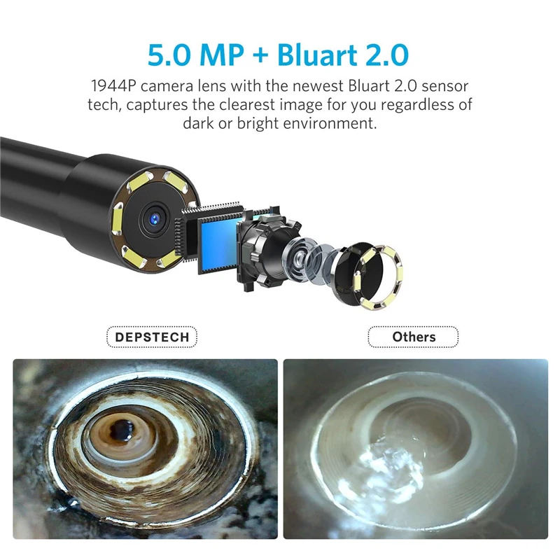 DEPSTECH WF028 8 5 мм WI FI эндоскоп 5.0MP зум Камера IP67 Водонепроницаемый инспекциионный