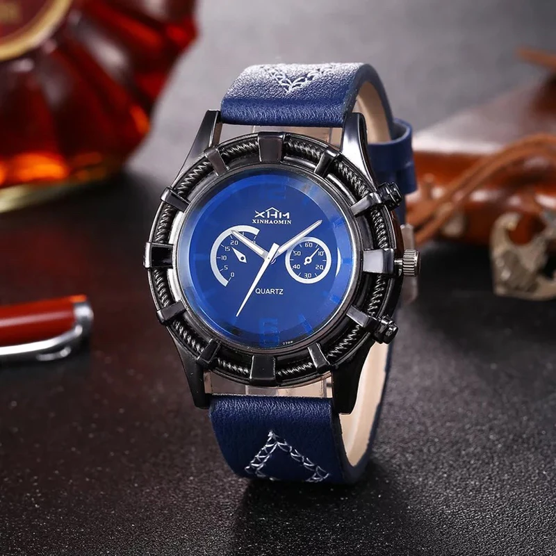 Мужской простой подарочный набор Модные мужские кварцевые часы запонки