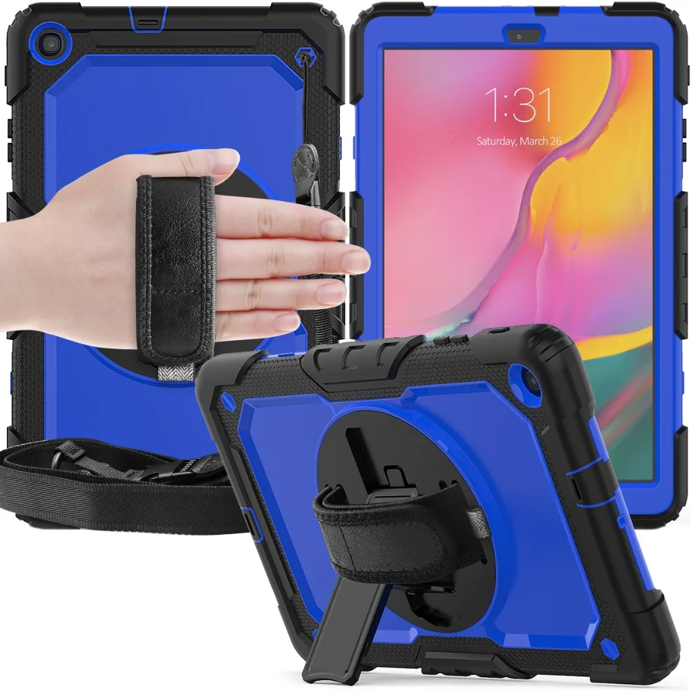 360 Вращающийся чехол для Samsung Galaxy Tab A 10,1 T510 T515 SM-T510 SM-515 чехол для планшета с ремешком на плечо+ ручка+ пленка