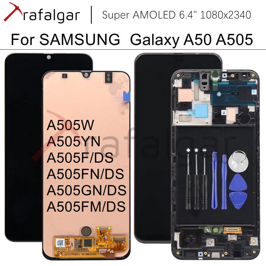 ЖК-дисплей для samsung Galaxy A50 A505F/DS A505, кодирующий преобразователь сенсорного экрана в сборе с рамкой для samsung A50 lcd