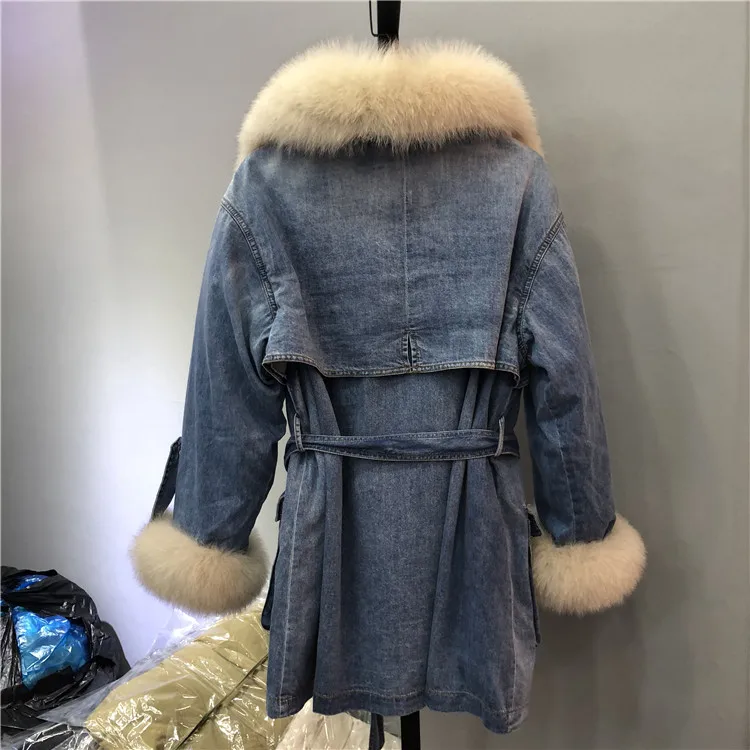 New Fashion Real Fox Fur Collar Coat Women Winter Jacket Detachable Duck Down Liner Denim Jacket Natural Fur Coat