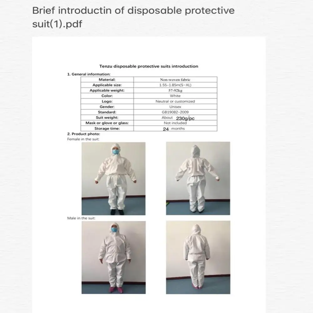 Защитная одежда Одноразовый комбинезон химический защитный коврик костюм для