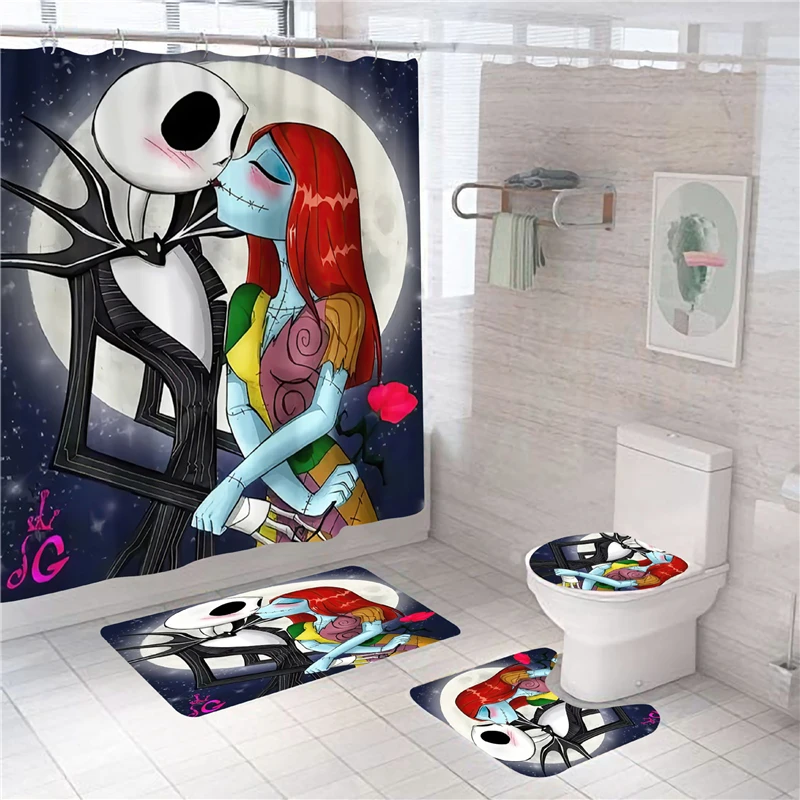halloween printed shower curtain set bath mat bathroom waterproof curtains non slip carpet durable toilet cover bathtub decor free global shipping