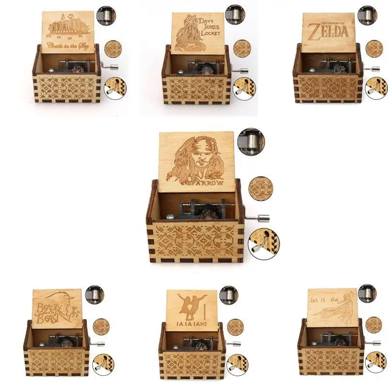 

Anonymity wooden Hand-Crafted Jack Sparrow from Pirates of the Caribbean plays melody Davy Jones Music Box