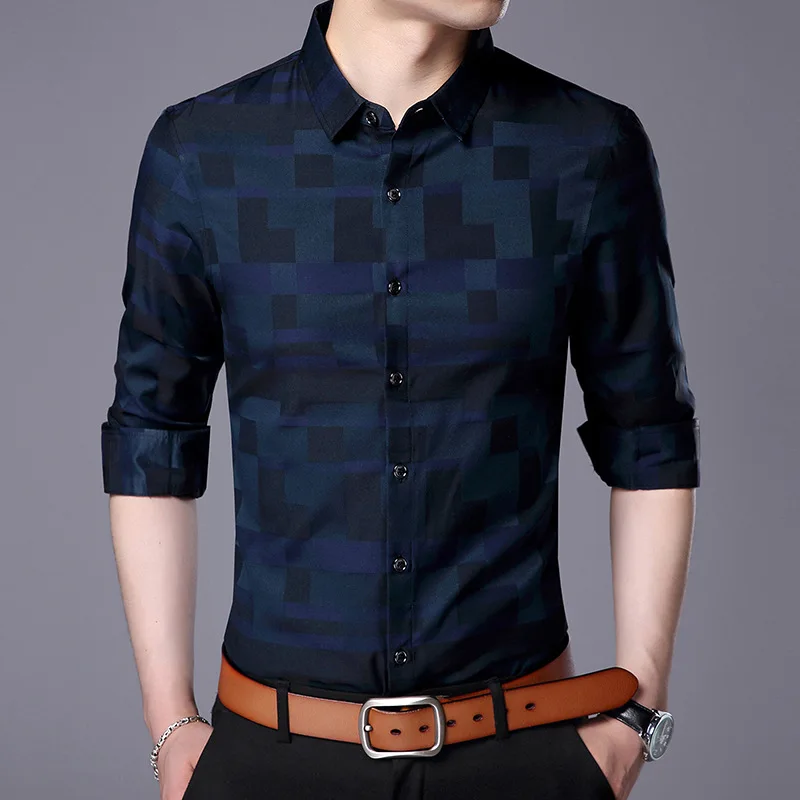 

Men Shirt Mens Business Casual Shirts 2020 New Arrival Men Famous Brand Clothing Plaid Long Sleeve