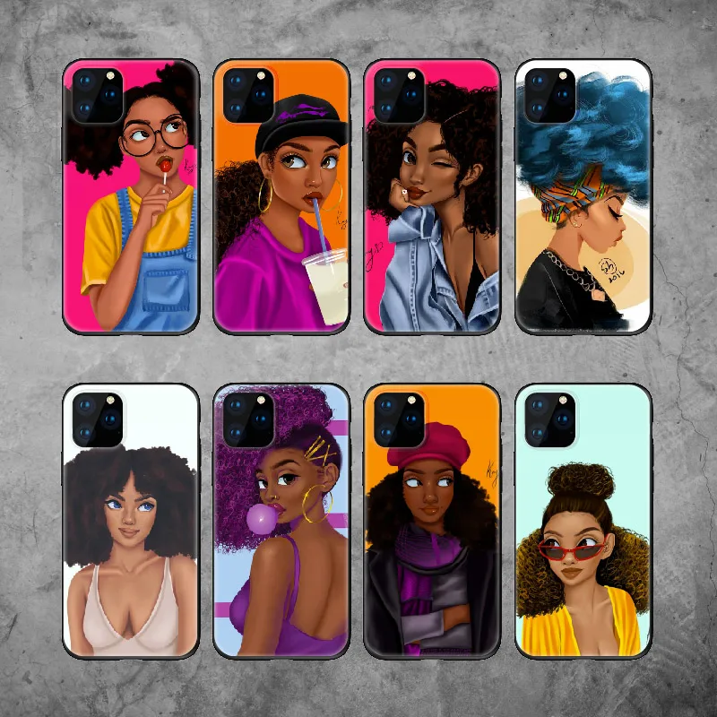 

Queen Afro Melanin Poppin Black Girl Soft Silicone Black Phone Case Funda For iPhone 12 11 X XS XR Max Pro 6 5S 7 7Plus 8 8Plus