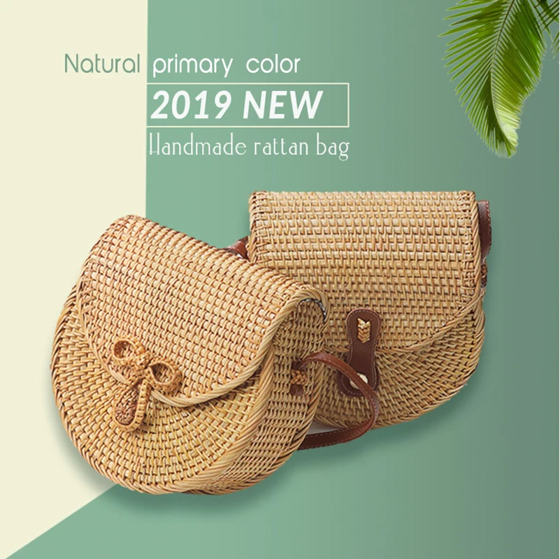 Полукруглая сумка из ротанга женская 2019 соломенные сумки через плечо сумочка