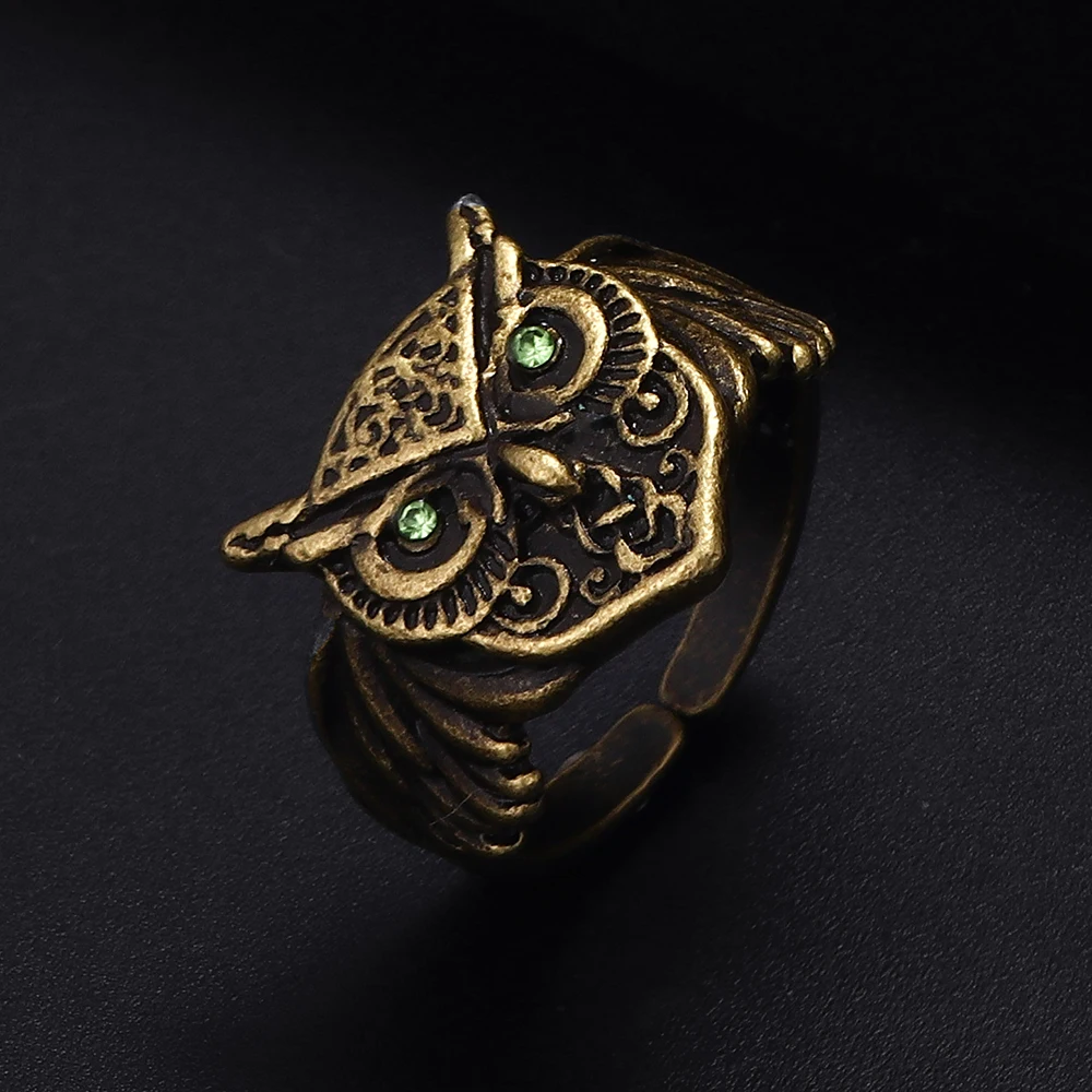 Модное винтажное посеребренное кольцо в форме Совы стиле панк хип-хоп рок с