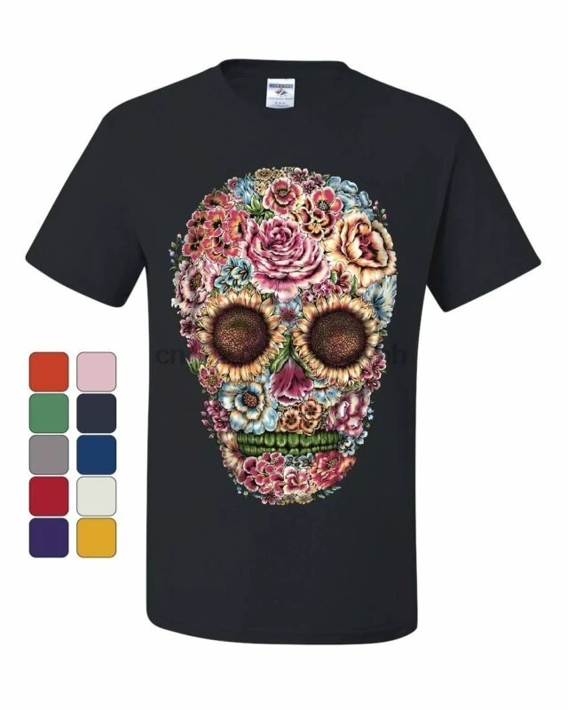 

Victorian Flower Sugar Skull T-Shirt Dia de los Muertos Calavera Tee Shirt