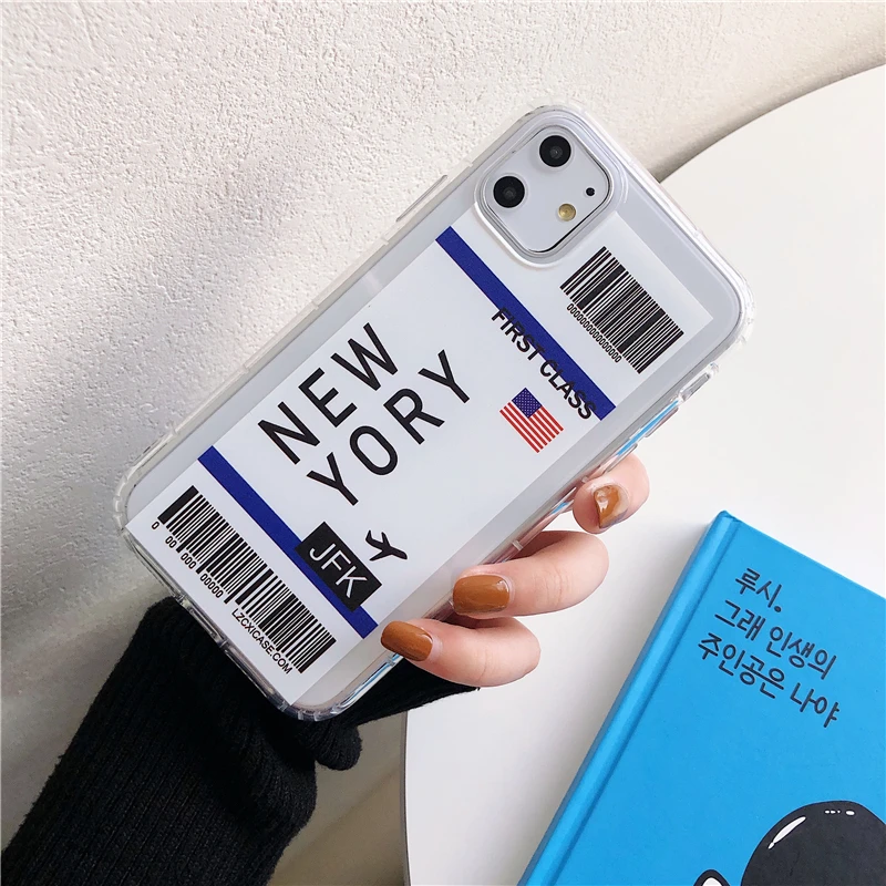 new york seoul tokyo ins first ticket phone case for iphone 13 7 8 plus 11 pro x xs max 12 mini flight ticket luxury clear cover free global shipping