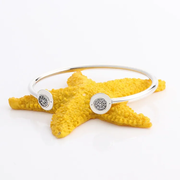 

100% 925 Sterling Silver Pan Pan Bracelet Sparkling Opening With Crystal Cz Bracelet Fit European Charm Bracelets Women Jewelry