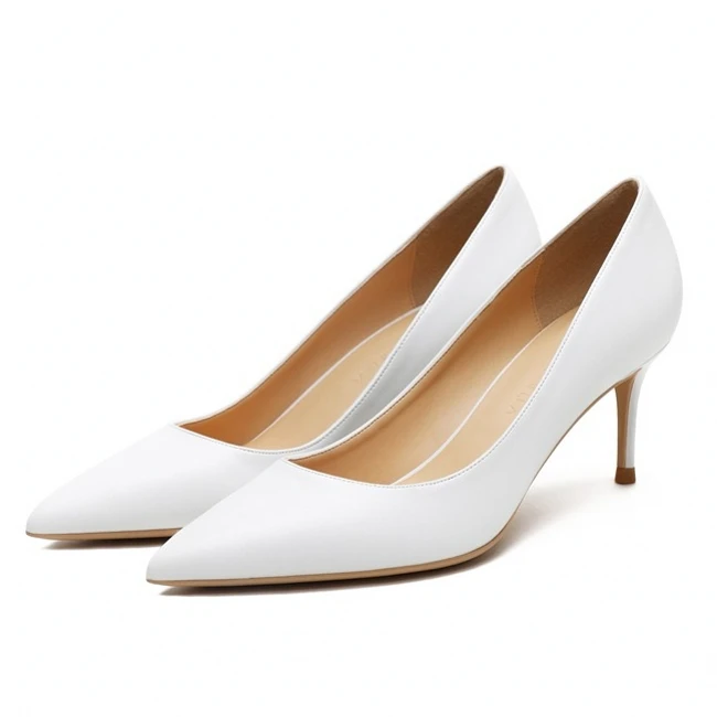 

Hot Promotions Women Pumps Spring Autumn White High Heels Pointed Toe Female Wedding Shoes Sexy Genuine Leather Shoes E0079
