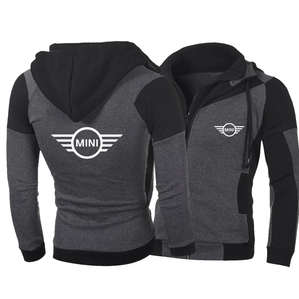 

2021 men's spring and autumn hoodie MINI car LOGO front and rear double-layer zipper fleece sweater cardigan men