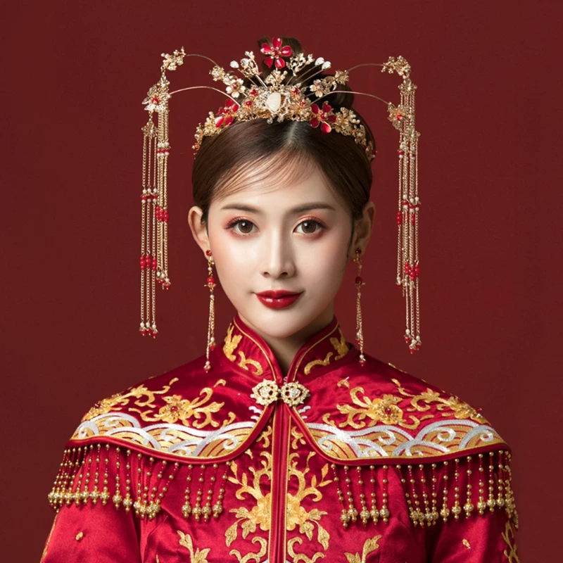 

Bride Retro Chinese Style Hair Ornaments Tassel Women Wedding Headdress Earrings