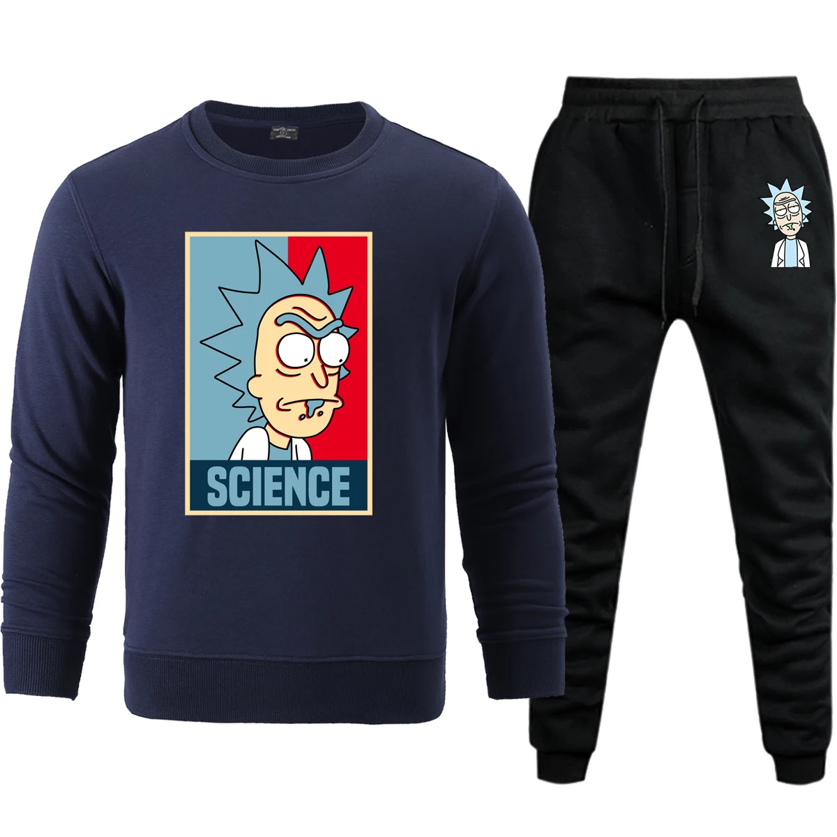 dark blue6 Толстовки, штаны, мужской комплект, Осень-зима, уличная одежда, повседневная, сумасшедшая наука, Рик и Морти, толстовка, толстовка, спортивные штаны, мужские комплекты - Цвет: dark blue6