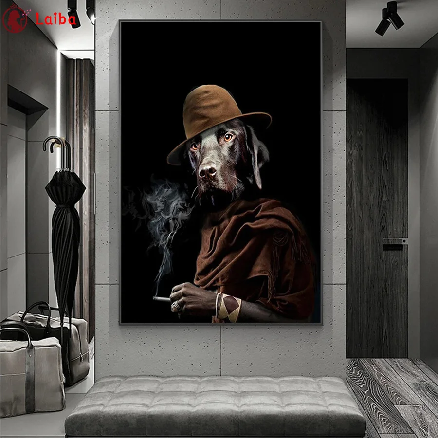 

full drill square Crystal Paintings Funny art, dog in hat smokes Diamond Embroidery Full round 5d Diy diamond painting Mosaic