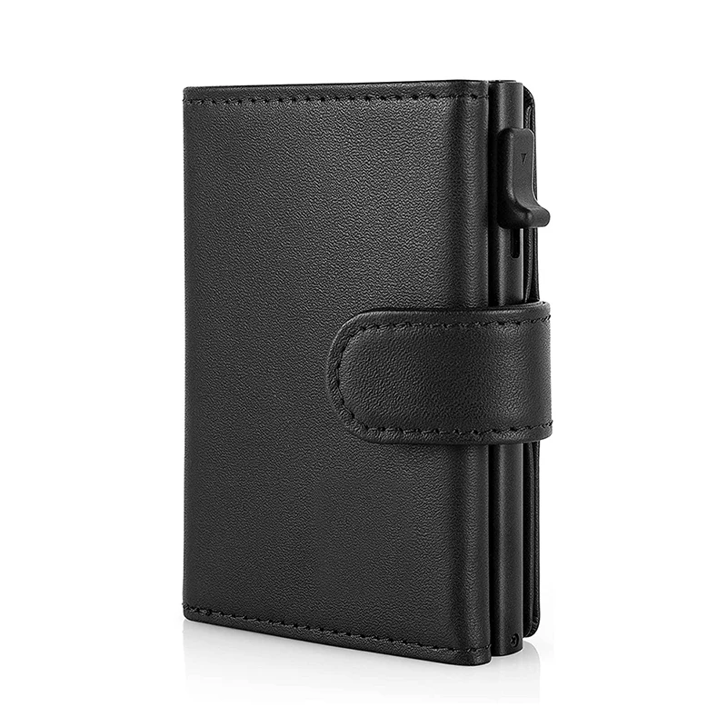 Card Holder Wallet Slim Minimalist Pop Up Leather Men Wallets RFID Blocking Metal Bank Card Case with Coins Pocket 1