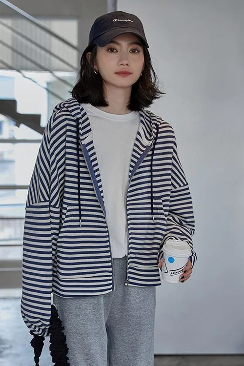 

Striped Hoodie Coat Female 2021