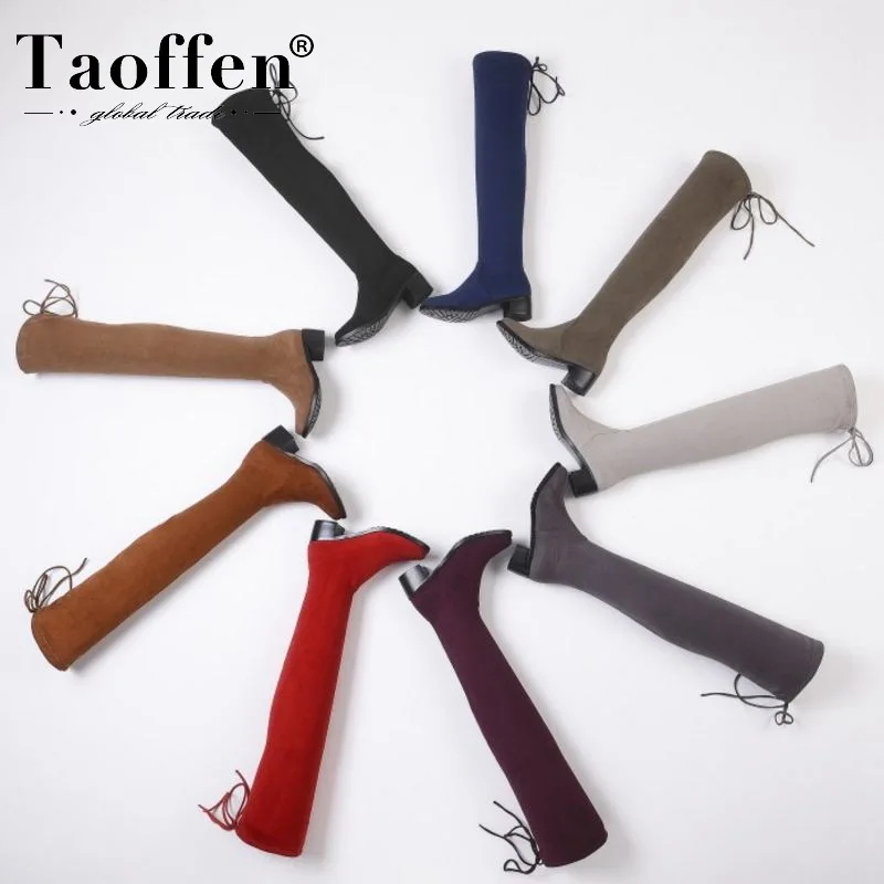 Женские Стрейчевые сапоги Taoffen Зимние Теплые повседневные ботфорты 9 цветов без