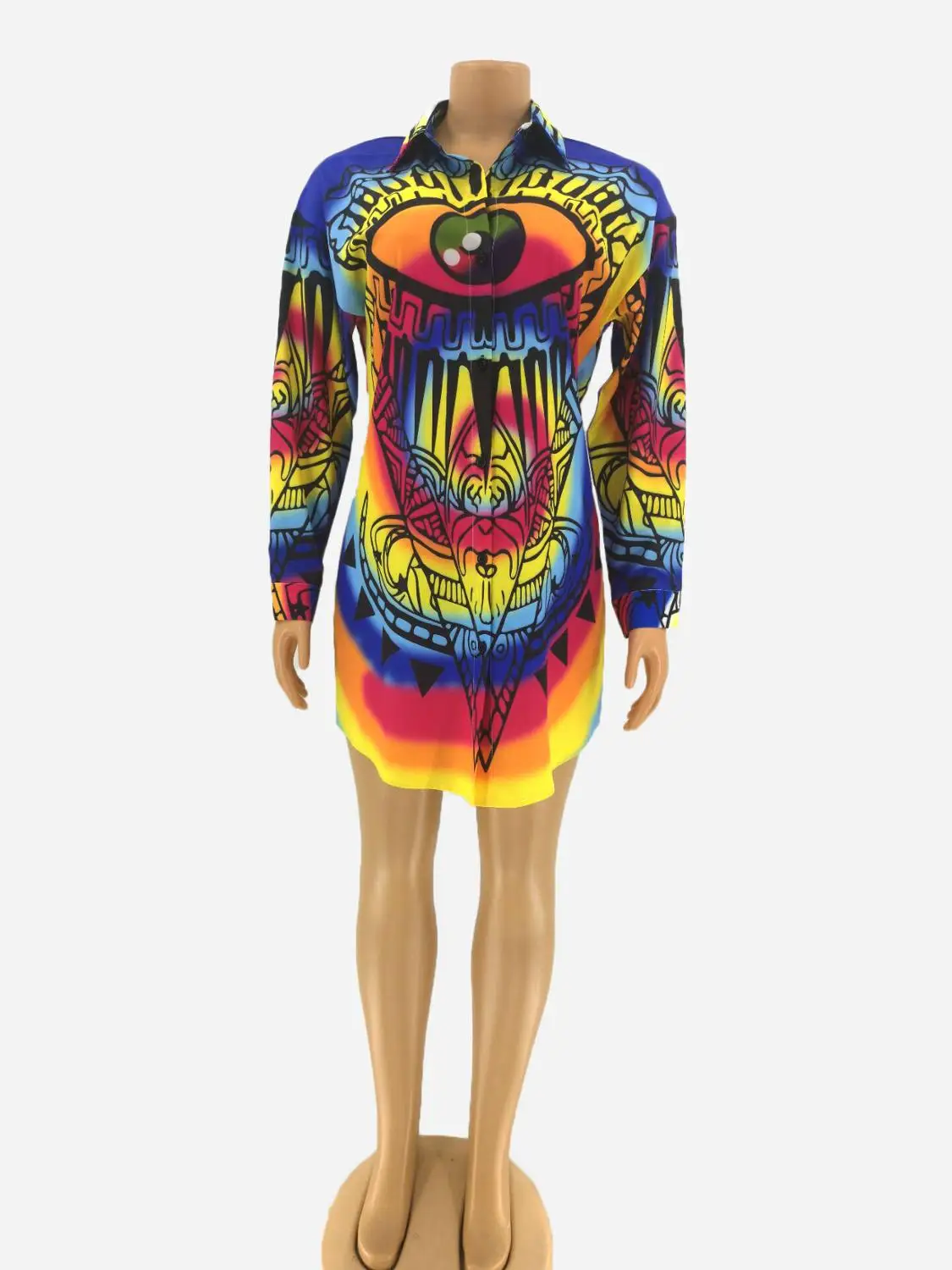 2019 women new summer cartoon animal print long sleeve button upp above knee blouses &amp shirts dress vintage vestidos GL8021 | Женская