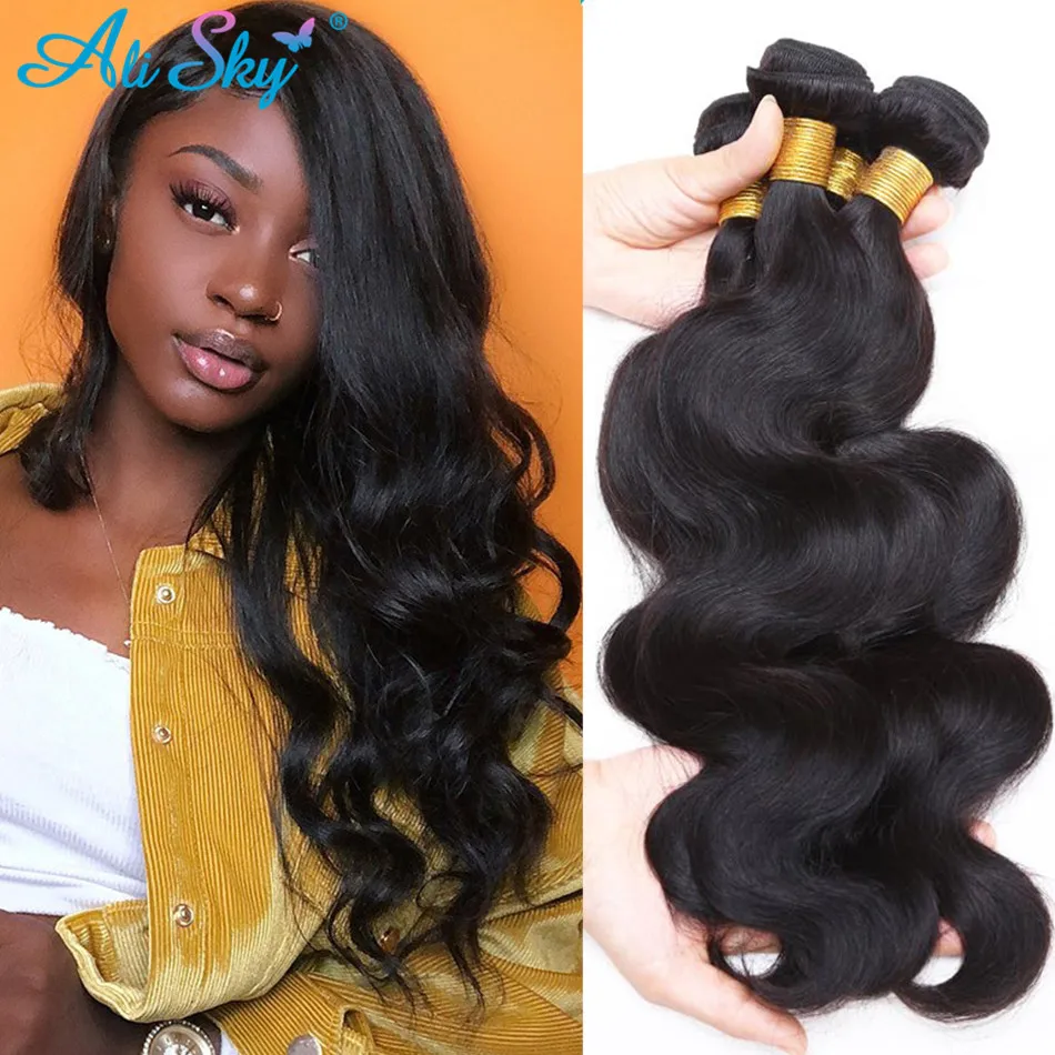 

Ali Sky Hair 4 Bundle Deals Hair Extensions Human Hair Bundles Body Wave Bundles 100% Peruvian Hair Weave Bundles 1/3/4 Bundle