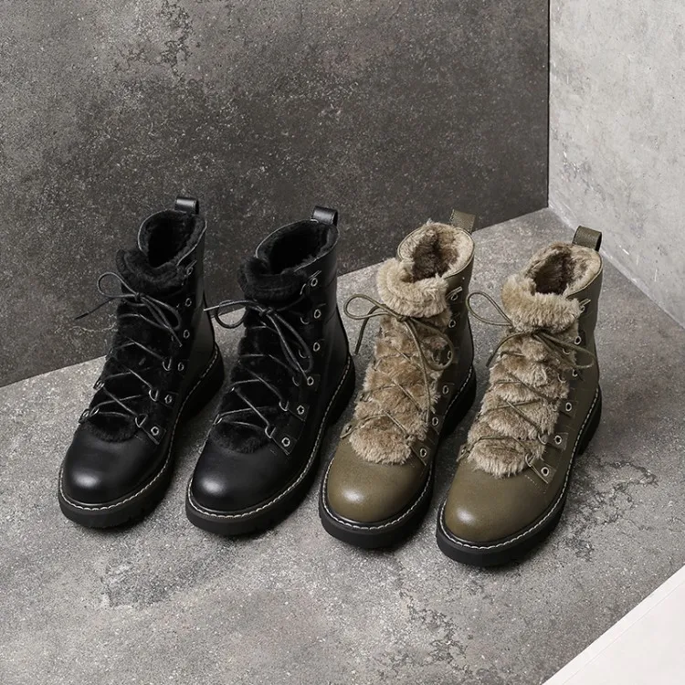 MLJUESE 2020 женские ботильоны сапоги из бараньей кожи зимние плюшевые ботинки на