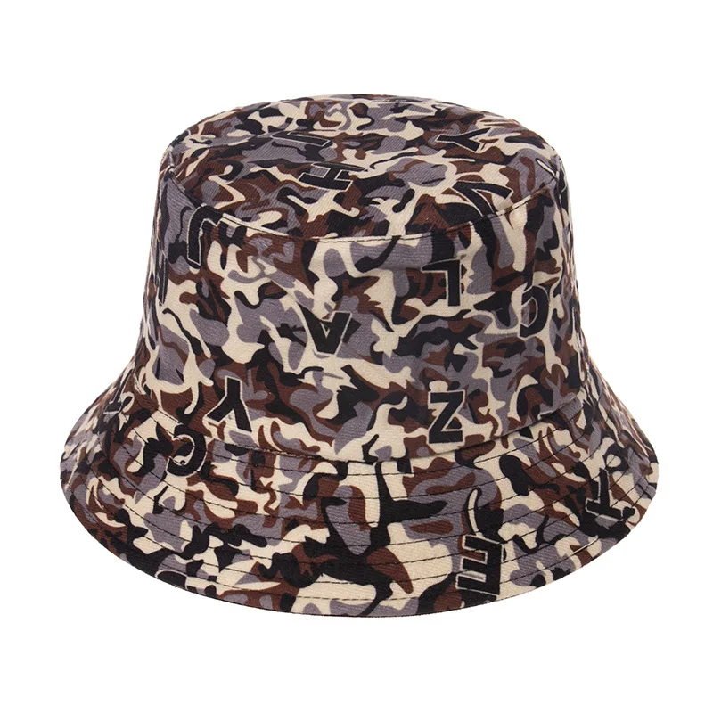 

2021 Spring Camouflage Fisherman Hat Men and Women Short Brim Sun Hat Outdoor Leisure Letter Street Basin Hat Bucket Hat Women