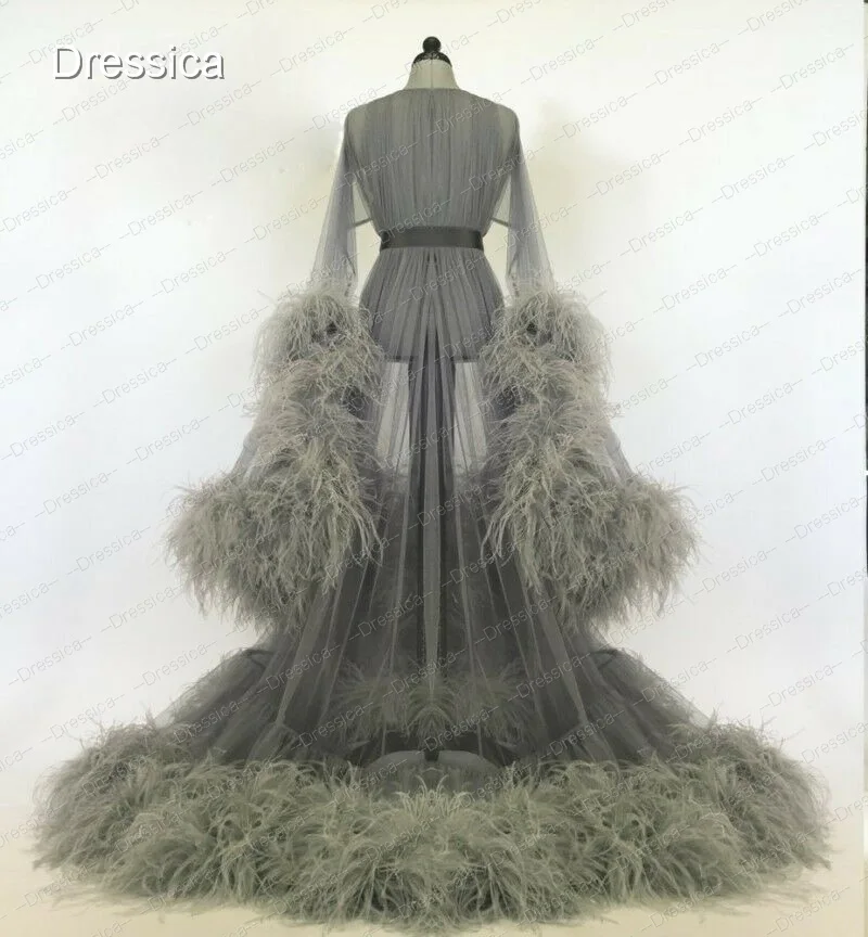 Feather Tulle Dressing Gown Hollywood Robe Performance Chic Outfit Drag Queen Photography Dress