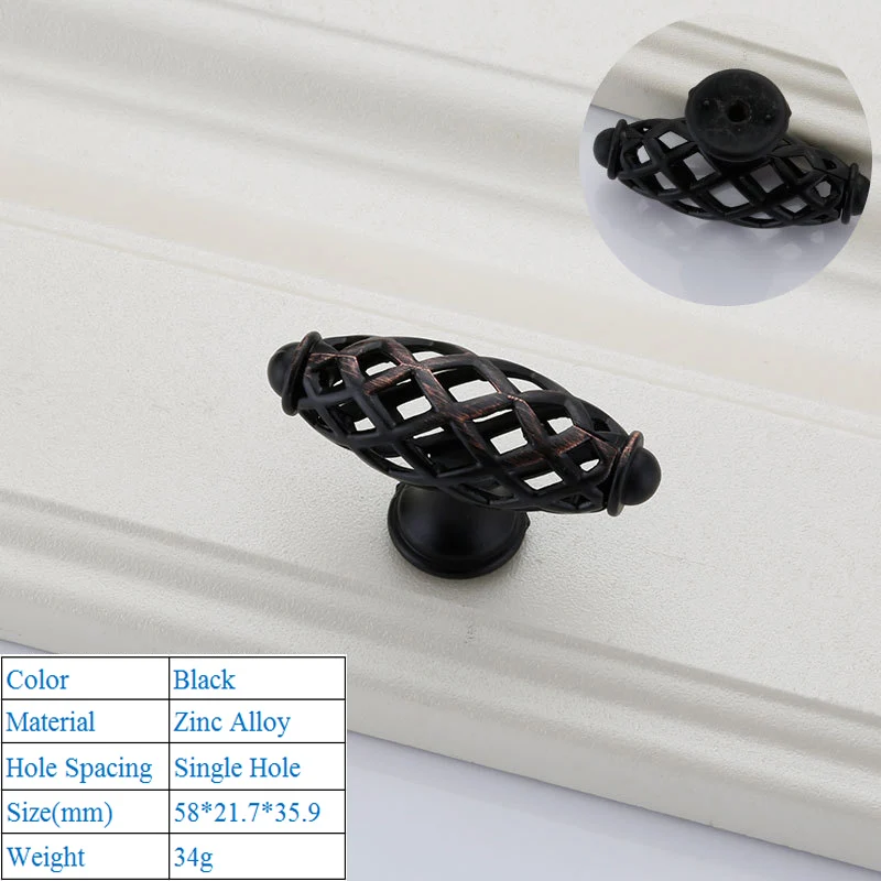 Винтажные античные бронзовые черные ручки для шкафов ажурные птичьей клетки