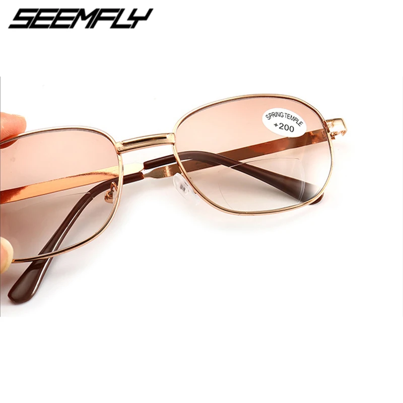 Seemfly металлические бифокальные очки для чтения для мужчин и женщин увеличительные очки при дальнозоркости смола линзы очки диоптрий+ 1,0 до+ 4,0 унисекс