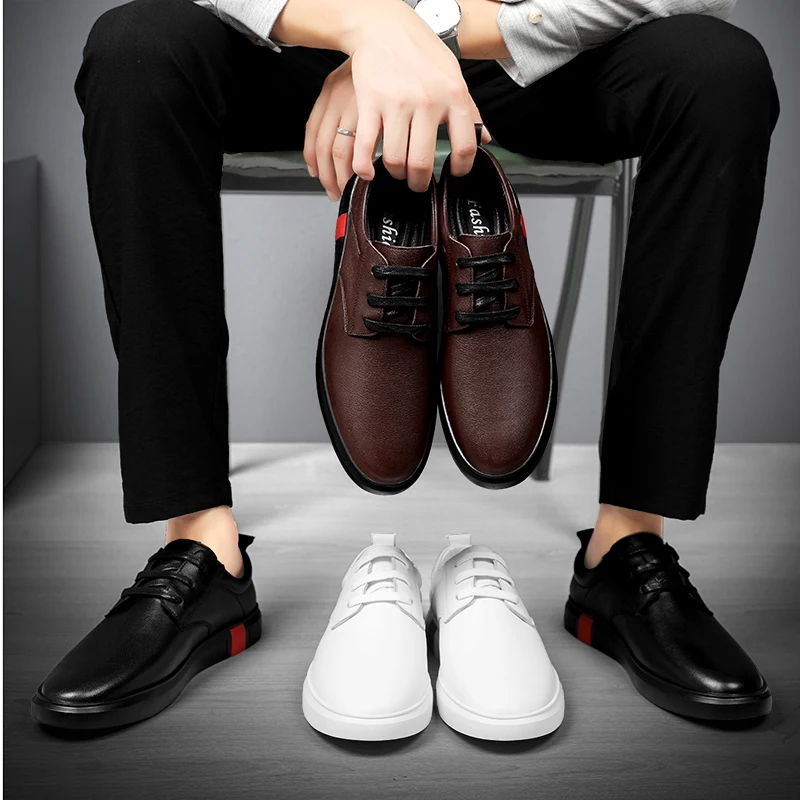 

Italian Mens Shoes lace up Casual Luxury Brand Men Genuine Leather Moccasins Light Breathable oxfords outdoor black men Shoes