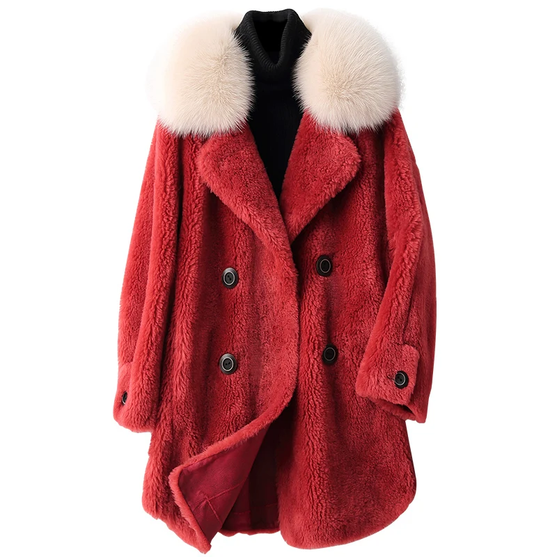 Женское пальто с натуральным мехом винтажный воротник из лисьего меха куртка для