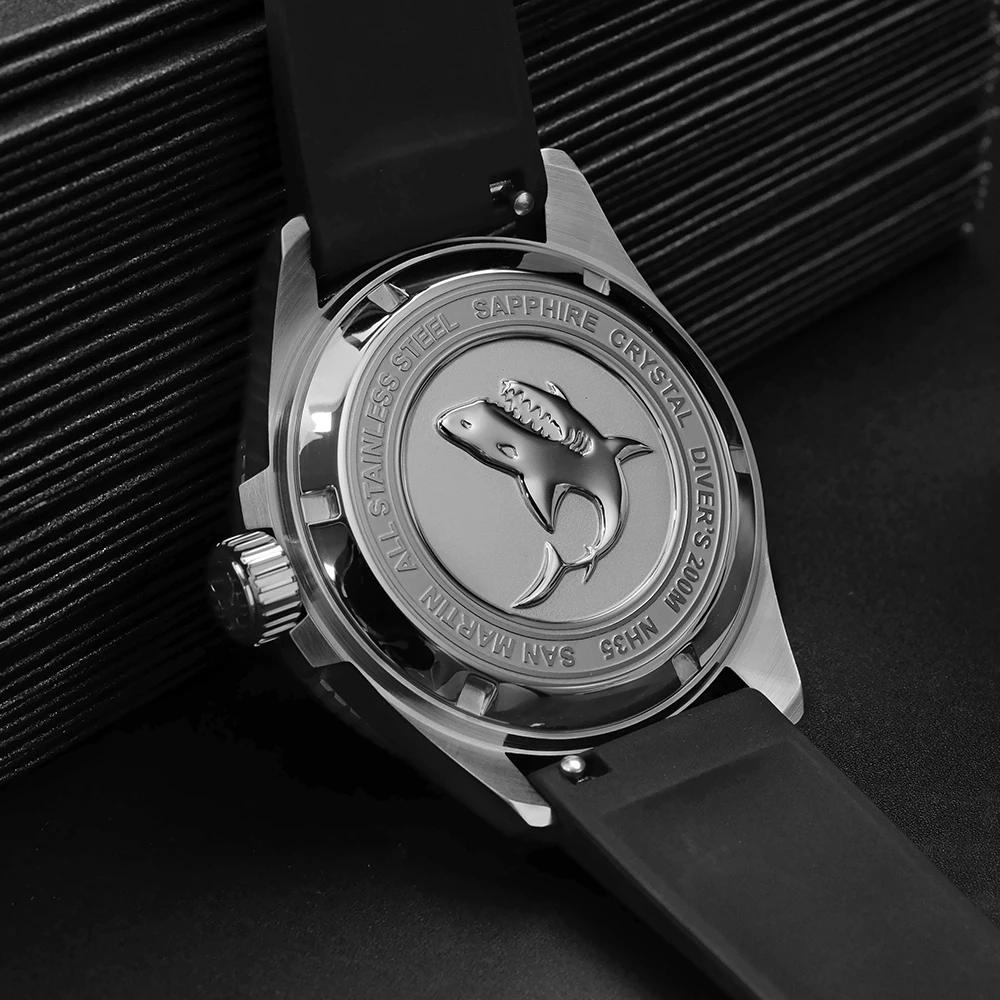 San Martin Đồng Hồ Nam Tự Động Cơ Đồng Hồ Nữ Dây Thép Không Gỉ Dạ Quang Đỏ Phối Chống Xước Chống Nước 200M SN0040-2