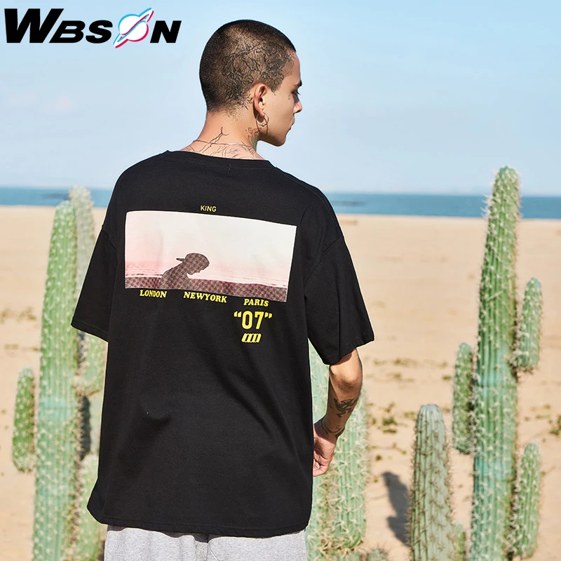 Мужские футболки Wbson в гонконгском стиле с круглым вырезом и принтом летние