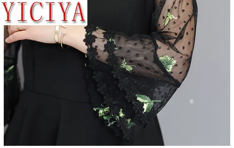 Женский комплект из двух предметов размера плюс с вышивкой весна лето черный топ