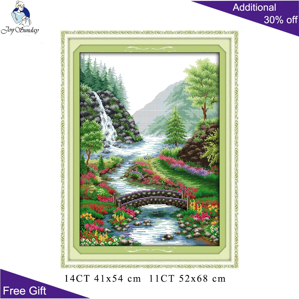 

Joy Sunday Bridge River Needlepoints F172 14CT 11CT Counted Stamped Home Decor Bridge River Embroidery DIY Cross Stitch Kit