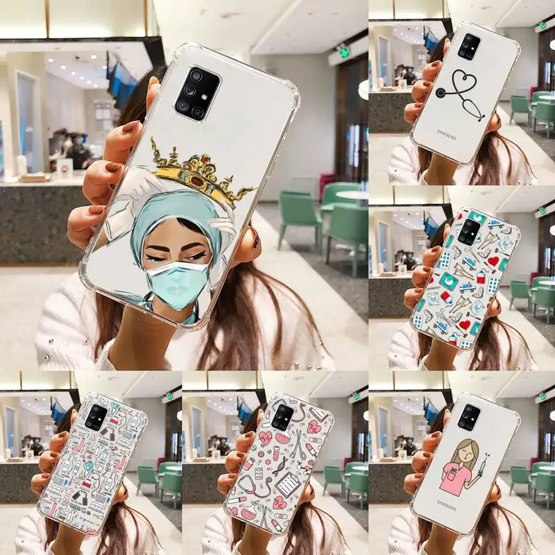 

Nurse Medicine Doctor cartoon Phone Case Transparent For Samsung A51 A50 A71 A70 A81 M60S Note S21 S 20 10 9 8 11 E Plus Ultra