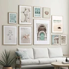 Nordic Плакаты и печать, Картина Настенная море пляж марокканский раковины двери булыжник настенные Арт холст картины Гостиная украшения