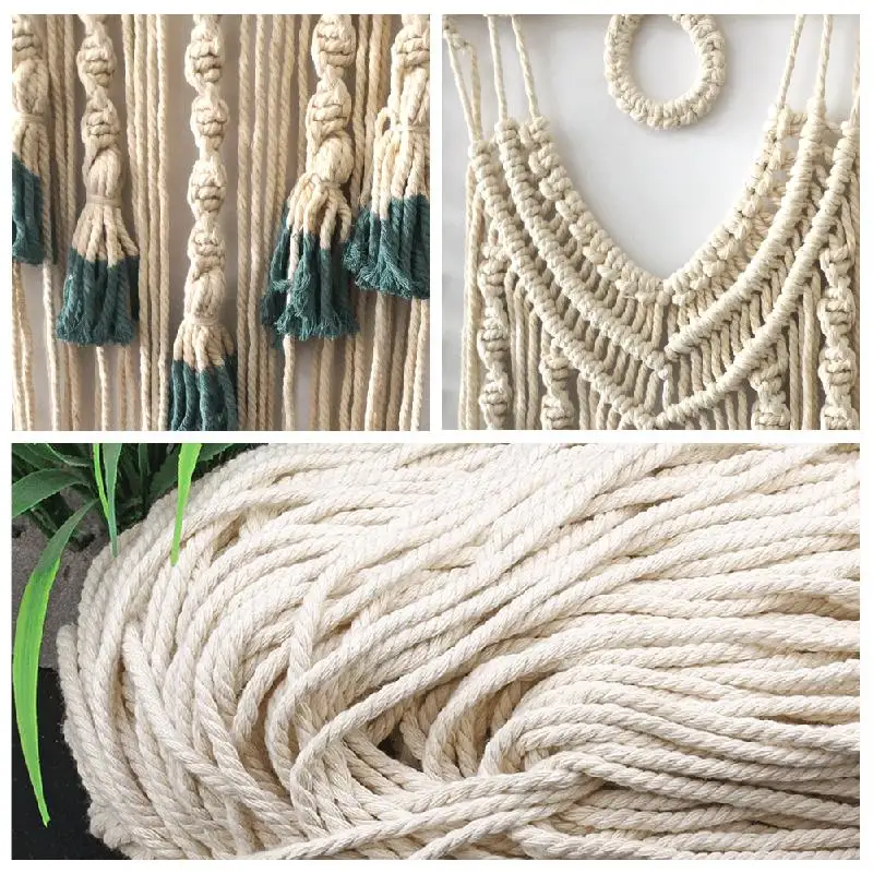 Настенный зеленый и бежевый Плетеный гобелен с кисточками настенный