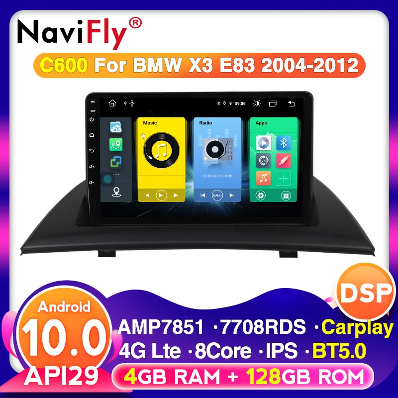 NaviFly 8Core 4G RAM 128G ROM RDS Fo BMW X3 E83 E53 X5 E39 Android10 2din Автомагнитола стерео аудио