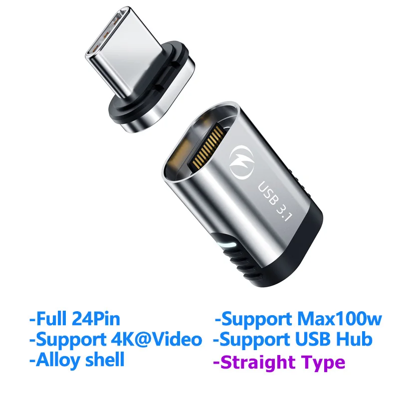 100 Вт USB C Магнитный адаптер 24 контакта PD Быстрая Зарядка Тип QC 4 0 преобразователь